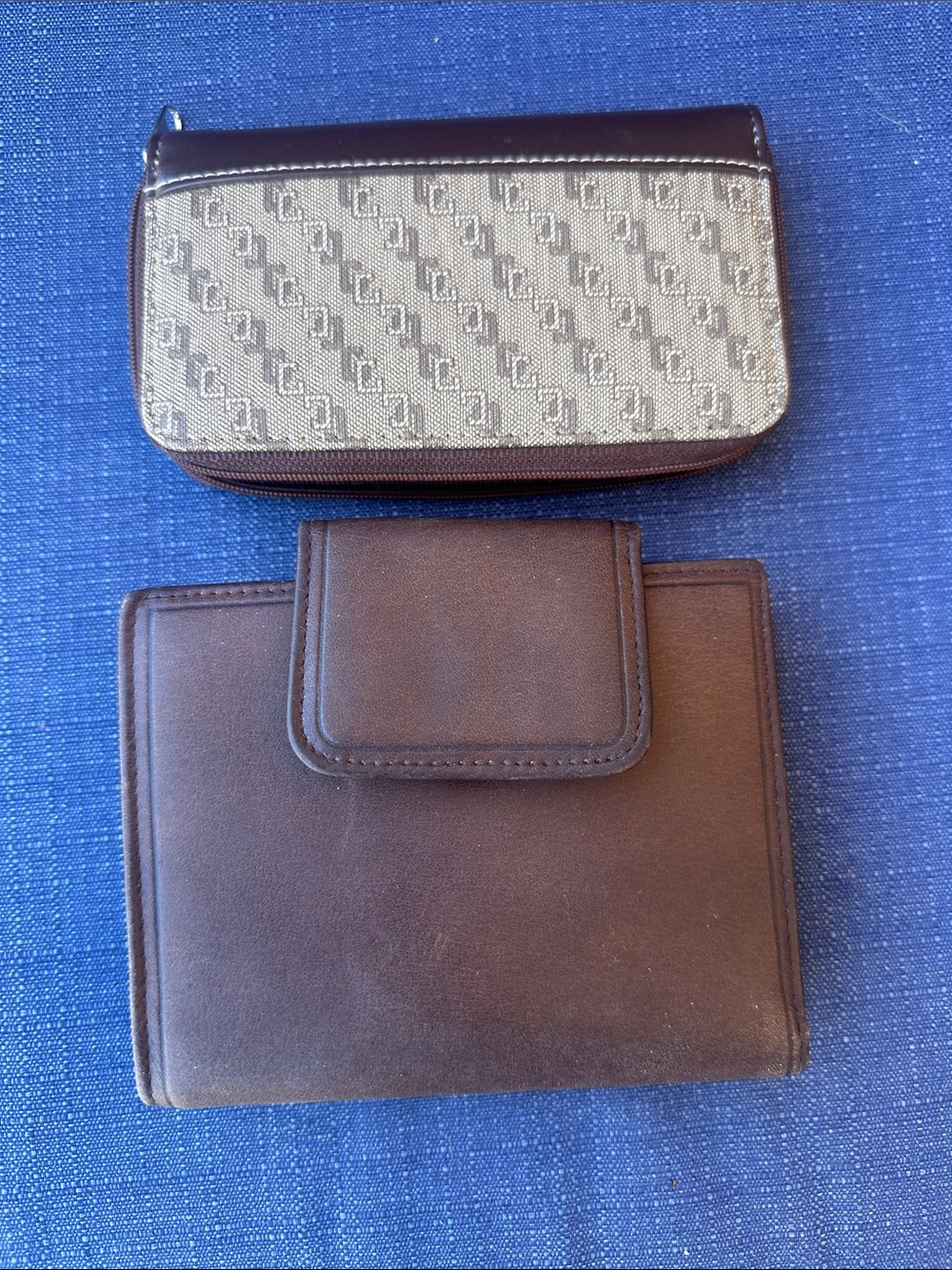 Buxton Brown Leather Wallet and Monogram Zip Case